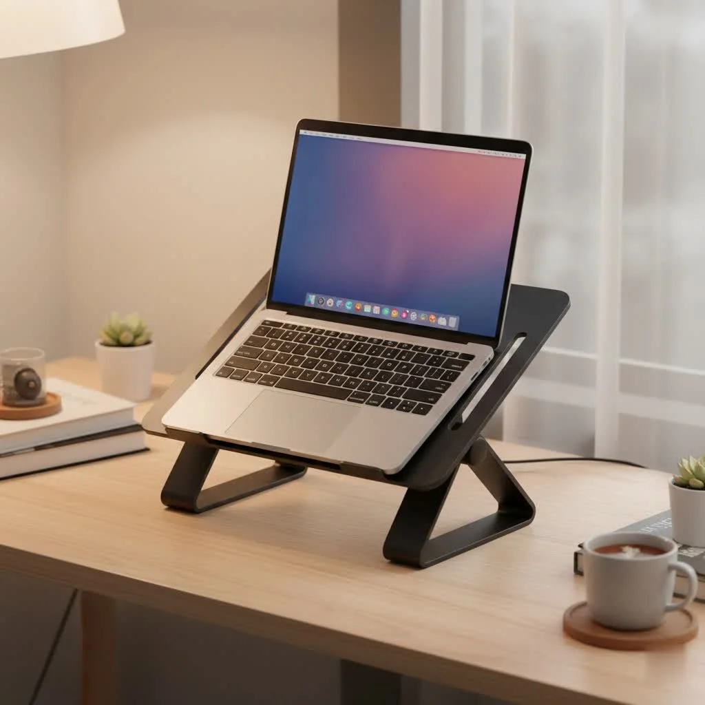 Dual laptops on a stand with external keyboard and mouse