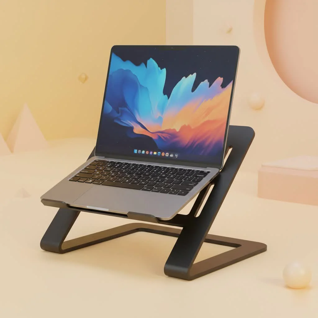 Gaming laptop on an elevated stand with RGB lighting