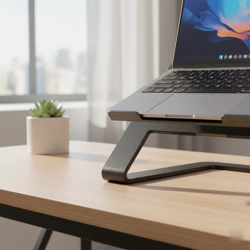 Swivel laptop stand elevating a laptop on a modern desk