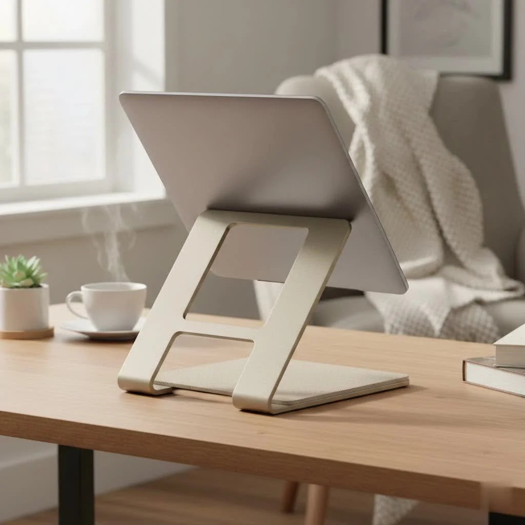 MacBook on an ergonomic laptop stand