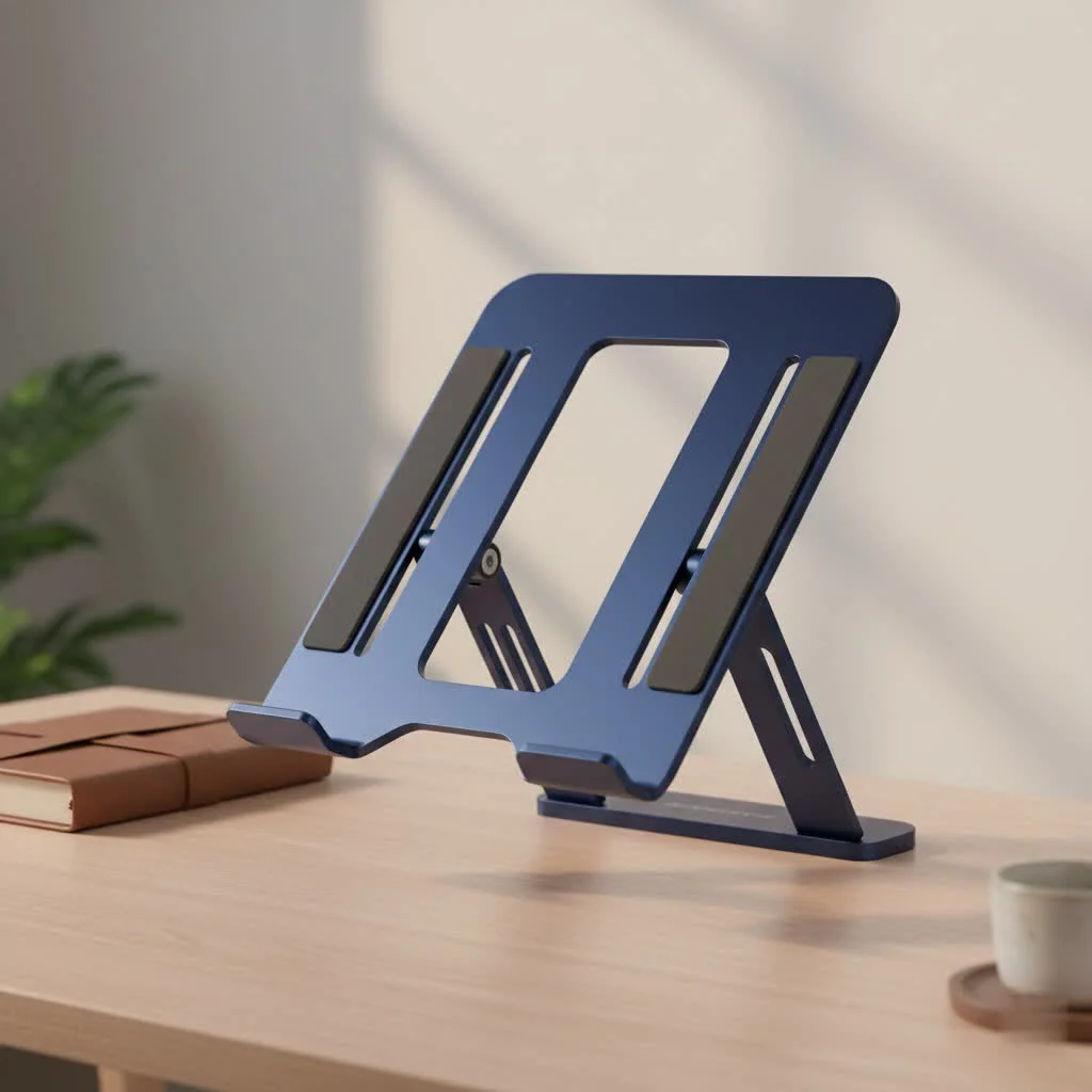 Ergonomic desk setup with a laptop and monitor on a dual stand