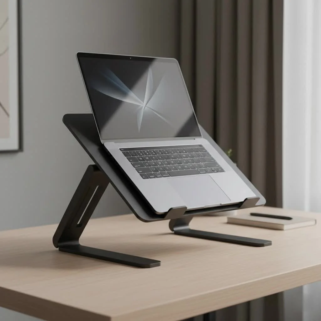 Portable laptop stand elevating a laptop for ergonomic use