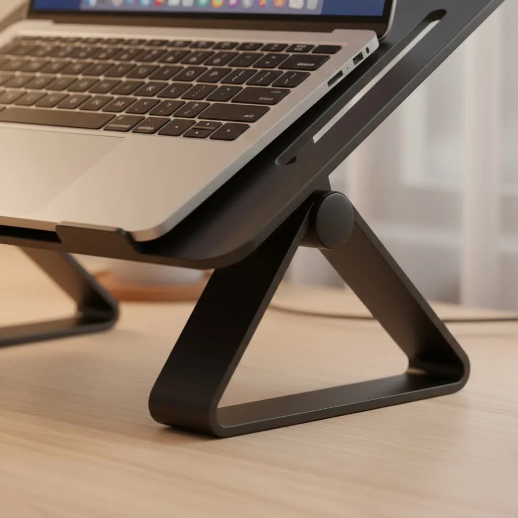 Laptop on a mobile stand in a modern living room