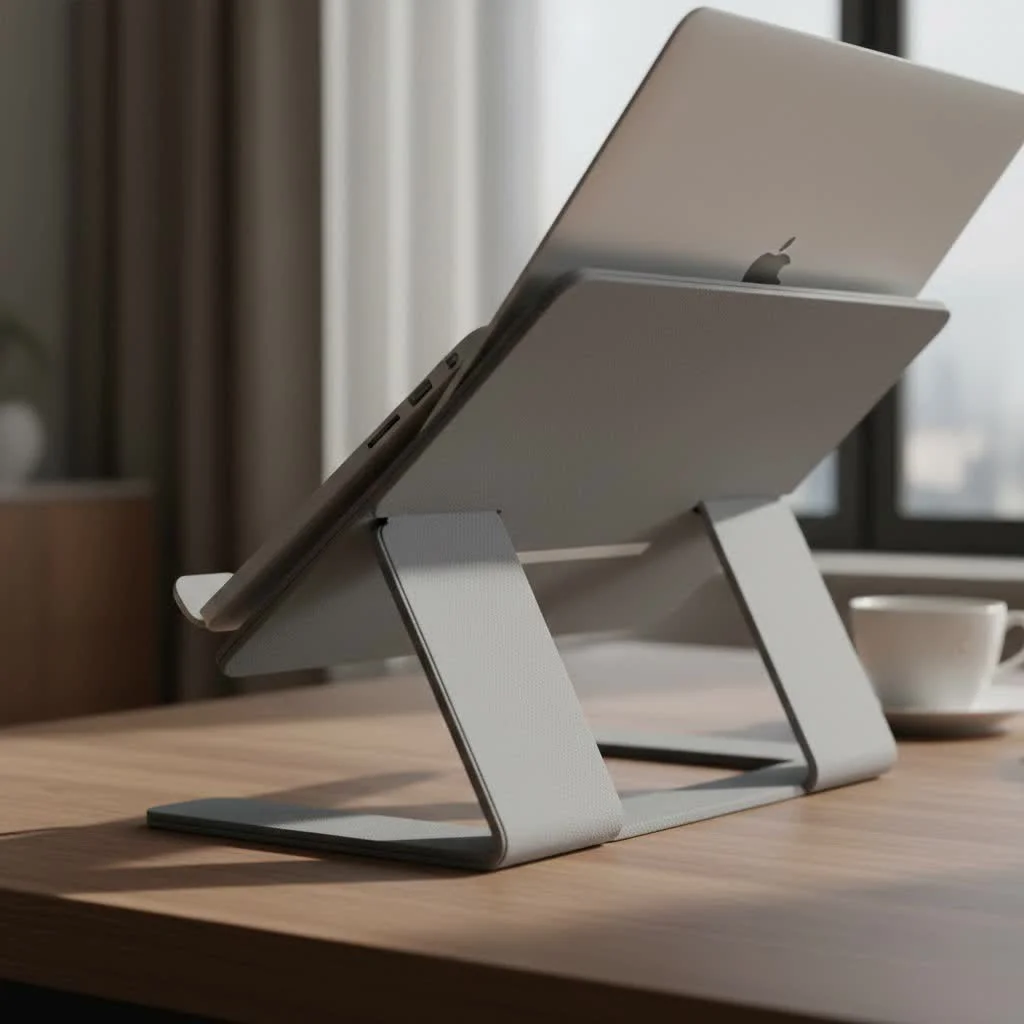 Multiple laptops neatly organized on a vertical stand