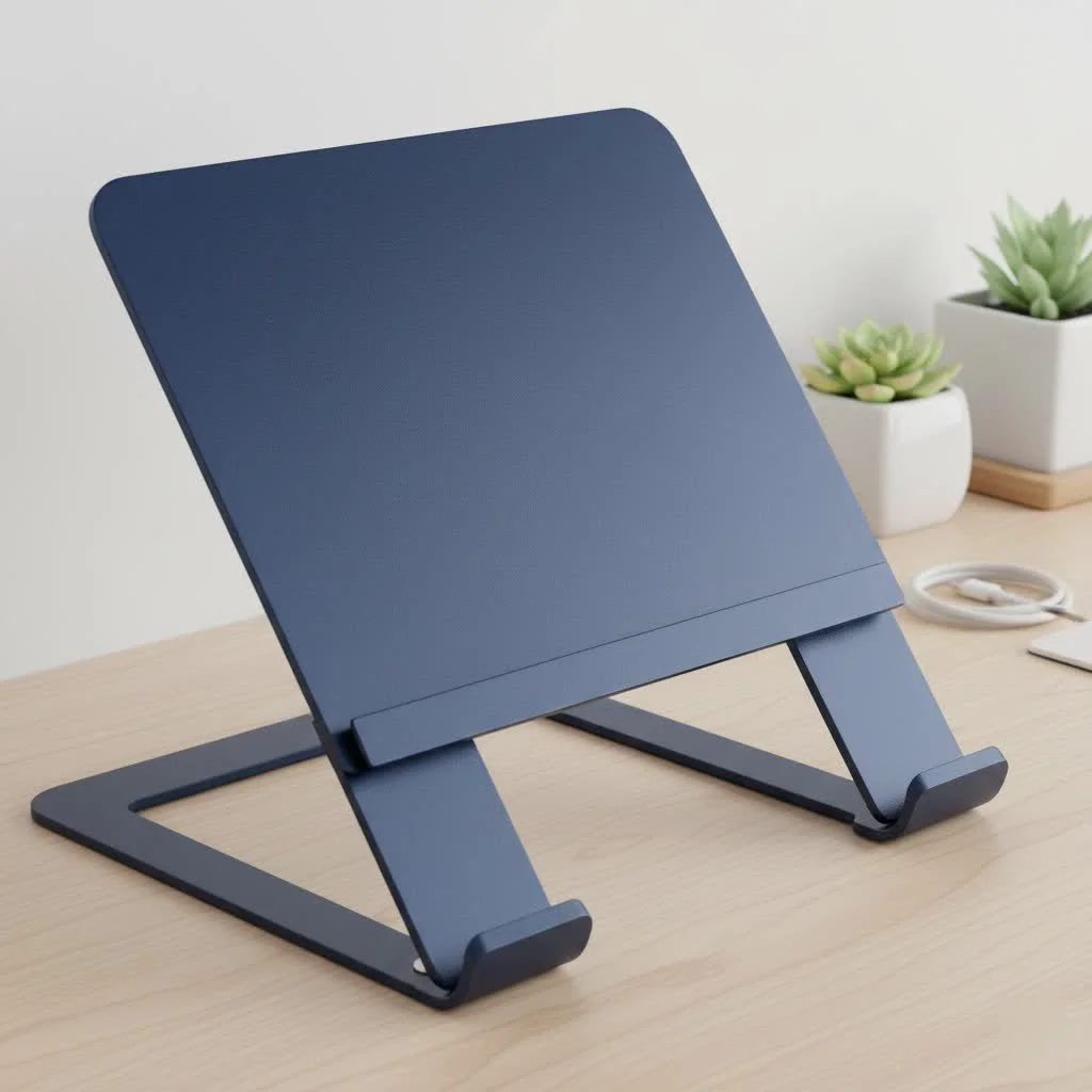Laptop on an ergonomic stand with external keyboard and mouse